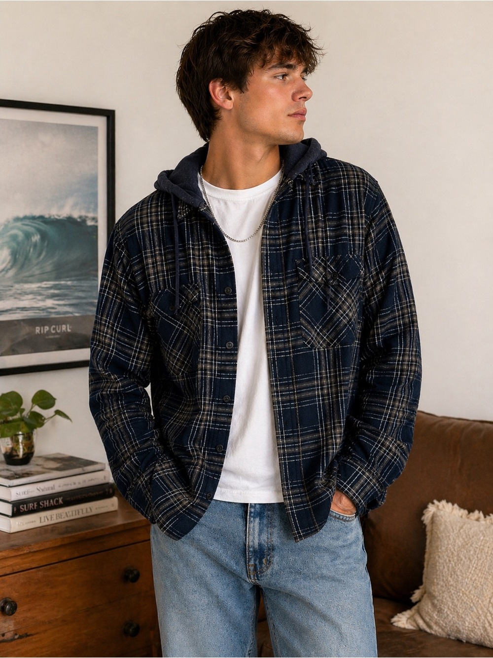 Rip Curl Plaid Hooded Flannel Shirt | Men’s XL